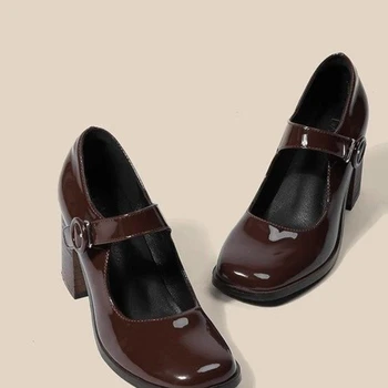 Sapatos Mary Jane para mulheres, salto alto retrô, cabeça quadrada, leve, bombas confortáveis, estilo britânico, feminino, novo