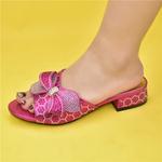 Plus tamanho glitter studs laço dedo do pé redondo design clássico luxo bombas de salto baixo vestido de festa sapatos femininos strass bombas