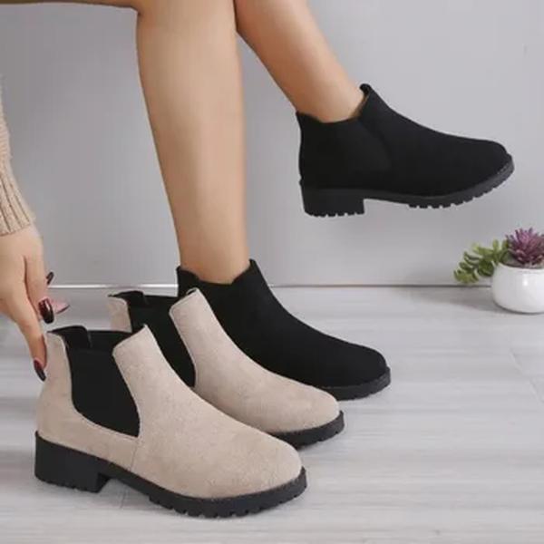 Botas elásticas para mulheres, botas de plataforma de dedo do pé redondo, sapatos casuais de fundo plano para senhoras, salto quadrado, primavera e outono