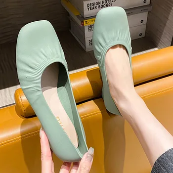Cabeça quadrada Sapatos Femininos O Novo Respirável Senhoras Bombas Raso Mulher Casual Mocassins Moda Cor Sólida Sapatos de Salto Alto Lazer Sapato
