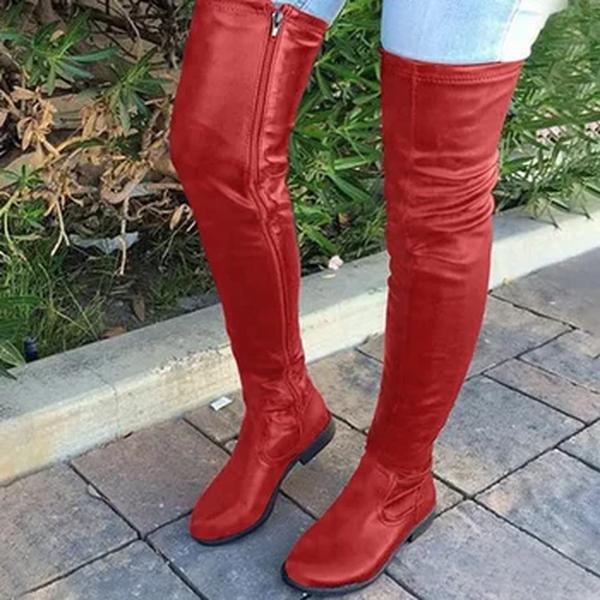 Botas femininas na altura do joelho, sapato de salto quadrado baixo, cabeça redonda, tamanho grande 41-46, novo, inverno