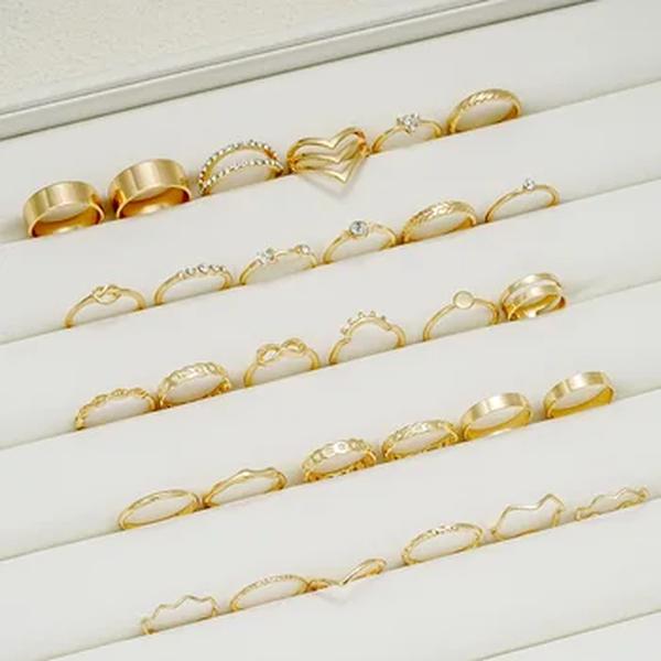 Elegantes anéis empilhadores com strass, cadeia infinita, design nó, strass embutidos, roupas diárias douradas, acessórios do partido, na moda, 30pcs