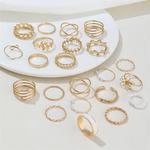 Conjunto de Anéis Geométricos Boho para Mulheres, Pérola Artificial, Cor Dourada e Prateada, Anel de Dedo Feminino, Acessórios para Jóias de Festa