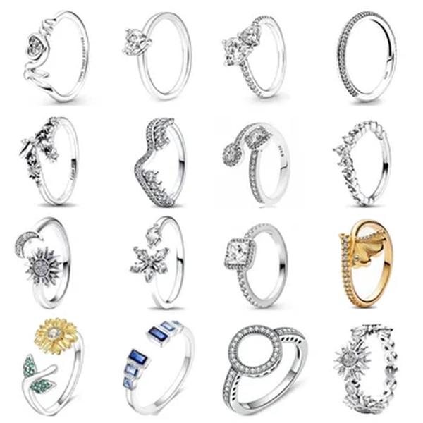 S925 Banhado a Prata Polvo Anéis de Coração para As Mulheres, Contas Europeu Charme, Pulseira Pandora Original, Moda DIY, Fazer Jóias