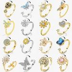 SMJEL Fidget Spinner Ring Para Mulheres, Cristal Múltiplo, Olho de Flor, Borboleta, Animal, Anti Stress, Jóias De Casamento, Ansiedade