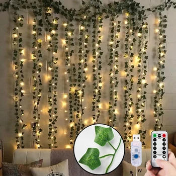 LED Plantas Artificiais para Varanda, Guirlanda de Liana, Folha De Rattan De Seda, Decoração Da Videira, Decoração Do Quarto, Casa E Sala De Estar, Terraço Exterior, 12PCs