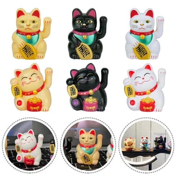Gato sortudo movido a energia solar para decoração de casa, Gato sortudo chinês, Acenando a mão acenando, Figurinhas do gato da fortuna, 1pc