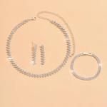 Conjunto De Jóias De Strass Para Mulheres, Colar, Brincos, Pulseira, Acessórios De Vestido De Noiva, 4PCs