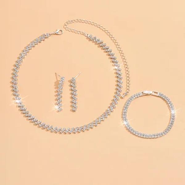 Conjunto De Jóias De Strass Para Mulheres, Colar, Brincos, Pulseira, Acessórios De Vestido De Noiva, 4PCs