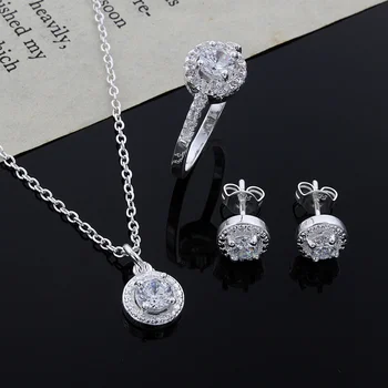 925 Sterling Silver Crystal Pingente Colar e Anel Conjunto para Mulheres, Jóias da moda, Acessórios para Casamento, Presente de Festa