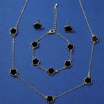 Conjunto de três peças de flor da sorte de cinco pétalas para mulheres, brincos e colares, trevo de cinco folhas, acessórios elegantes, joias de festa