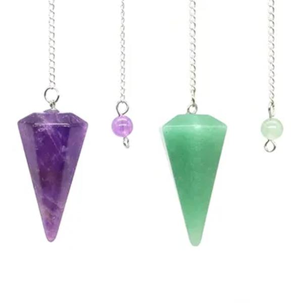 Pêndulo de Cristal para Adivinhação Radiestesia, Pedras Naturais, 7 Chakra, Meditação Espiritual, Pingente de Cura Reiki