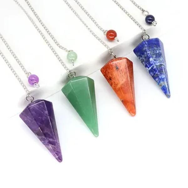 Pêndulo de Cristal para Adivinhação Radiestesia, Pedras Naturais, 7 Chakra, Meditação Espiritual, Pingente de Cura Reiki