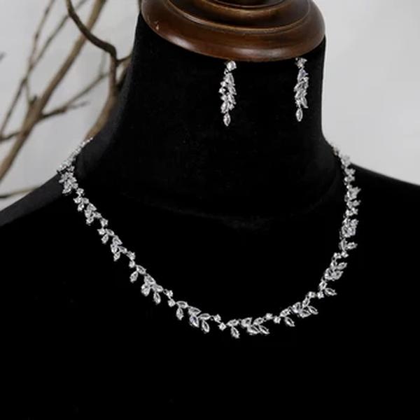 Casamento 2pcs Colar E Brinco Elegante Simples Círculo Bridal Zirconia Jóias Set Para As Mulheres ASNORA Acessórios de dama de honra