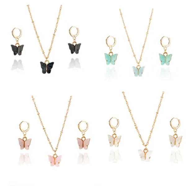 Conjunto de brincos e colares explosivos de borboleta de Wu, Joia acrílica, atacado, nova moda, 2 peças, 2022