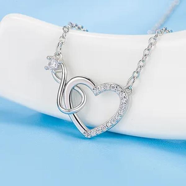 GaaBou-925 Sterling Silver Heart Interlocking Colares para Mulheres, Zircão, Jóias de Luxo, Presente Feminino, Itens Frete Grátis