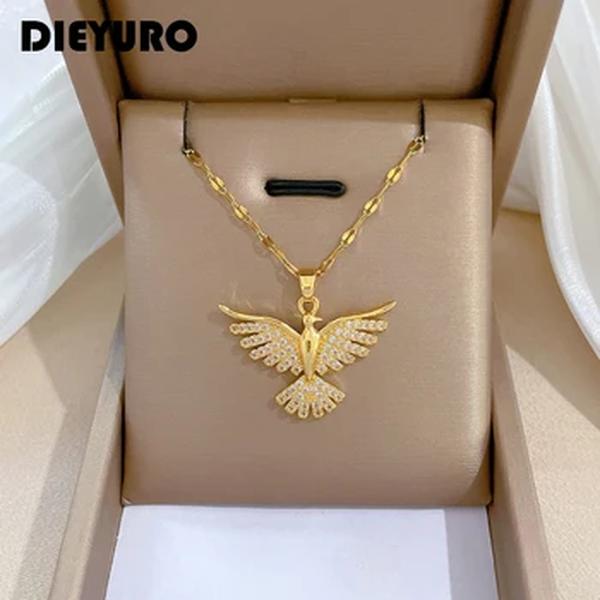 DIEYURO-316L Aço Inoxidável Phoenix Eagles Colar de Pingente para Mulheres, Gargantilha Feminina, Corrente no Pescoço Jóias, Presente de Festa, Nova Tendência, 2023