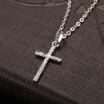 Jesus Cruz Colar de Pingente para Homens e Mulheres, Ouro, Cor Preta, Cristal, Jóias Femininas, Drop Shipping, Moda, Atacado
