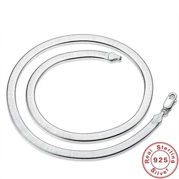 Colar de corrente de cobra plana prata esterlina 925, lâmina fina, encantos masculinos e femininos, moda de menino e menina, presentes de casamento e feriado, 4mm