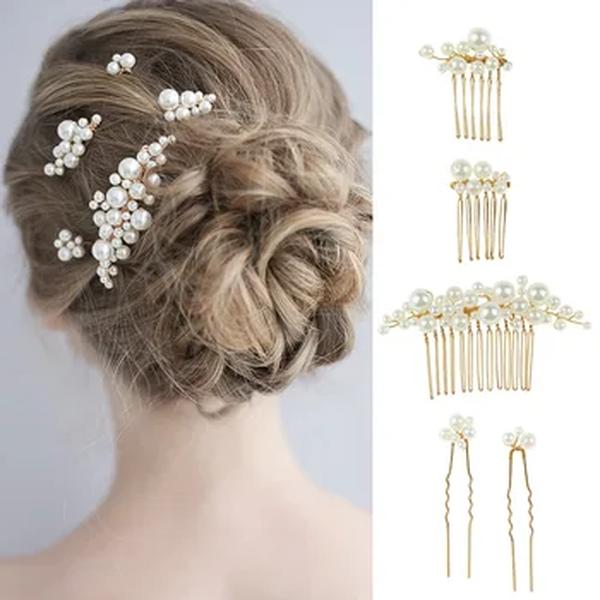 Crystal Pearl Pearl Hair Comb, Headband, Hairpins, Hairbands, Jóias Do Casamento, Headwear, Bridal Hair Acessórios, 5pcs