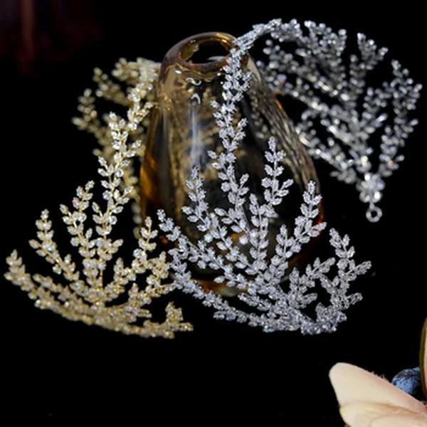 ASNORA-Cubic Zirconia Tiara Coroa, Diadema Bridal Acessórios Do Cabelo Do Casamento, CZ Folha De Cristal Headbands, Couronne Partido Jóias, Novo
