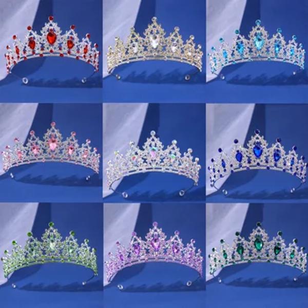 Luxo Elegante Coroa de Cristal AB para Mulheres, Tiara para Festa, Roxo Vermelho Strass, Jóias Nupcial, Novos Acessórios para Cabelo