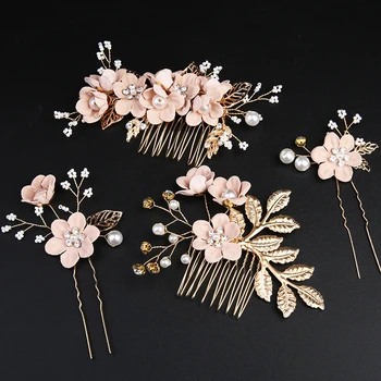 Casamento noiva hairpin para mulheres, grampos de cabelo, pérola, strass, flor, pentes, hairband, jóias, acessórios