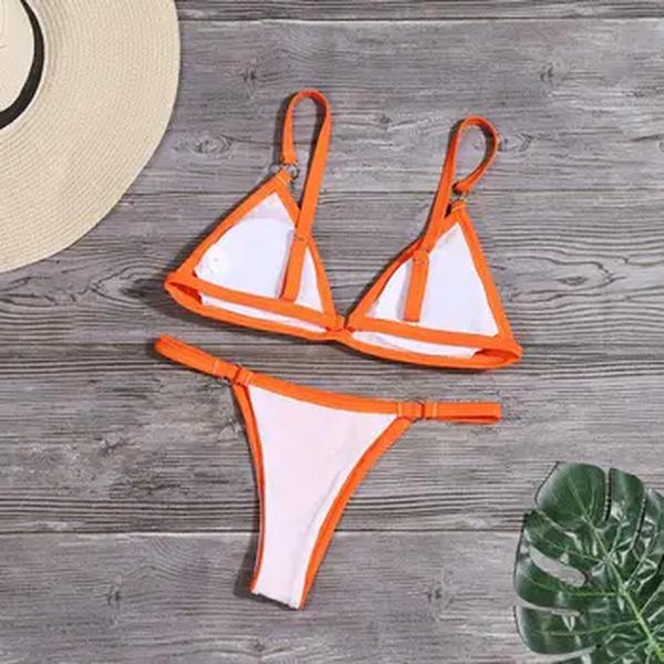 1 DEFINIR Senhoras Sexy Cor Sólida Biquíni Estilingue Conjunto Fivela de Metal Decorado Brasileiro Swimwear Férias de Praia Divisão Swimwear