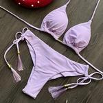 Fato de banho triangular sexy para mulheres, biquínis brasileiros, maiô halter, maiô push up, corrente de metal, biquíni de praia, novo, 2023