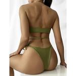 Conjunto de três peças de algodão puro monocromático feminino, moda banho verão, saia curta com cordão, biquíni malha, 2022