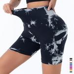Shorts de cintura alta para mulheres, tintura de gravata sem costura, treino de ginástica, elástico alto, fino, calças de 3 pontos