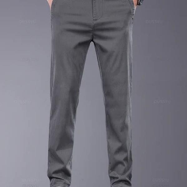 OUSSYU-Calça casual masculina de tecido Lyocell, fina, fina, com elástico na cintura, cinza, marca, primavera, verão