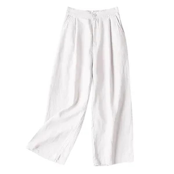 Calças femininas de algodão, calças largas de verão, cor sólida, capris casual vertical, cintura alta, perna larga, comprimento de carga