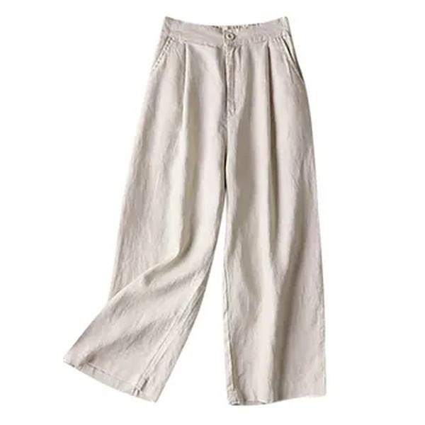 Calças femininas de algodão, calças largas de verão, cor sólida, capris casual vertical, cintura alta, perna larga, comprimento de carga