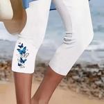 Elástico na cintura feminino estampa borboleta, leggings magras, calça capri casual, nova, verão