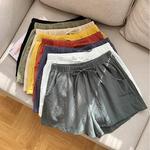 Shorts casuais de linho para mulheres, shorts de ginástica, calças curtas de algodão, cintura alta, preto feminino