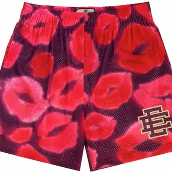 EE-Calça Média Masculina Estampada em Malha, Calção Casual Americana de Basquete, Quarto Preto, Roupa Exterior, Verão, Nova