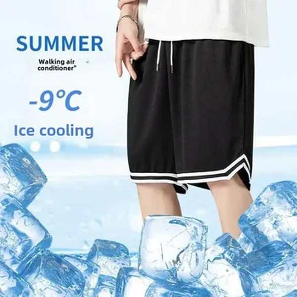 Calção de basquete estilo americano masculino solto, calça esportiva de corrida fina, seda gelo, secagem rápida, calça casual de cinco minutos, verão
