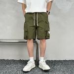 Calções multi bolso cargo masculino, cor sólida, simples, solto, casual, esportivo, calça de cinco pontos, streetwear de secagem rápida, verão