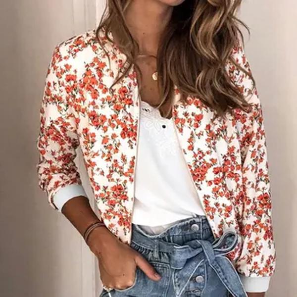 Jocoo Jolee-jaqueta bomber estampada floral para mulheres, casaco de escritório fino, outwear retrô, zíper elegante, primavera, outono