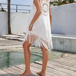 CROCHET BIKINI-Vestido de praia feminino, capa de banho, moda praia, traje bege, capa de banho para mulheres, verão