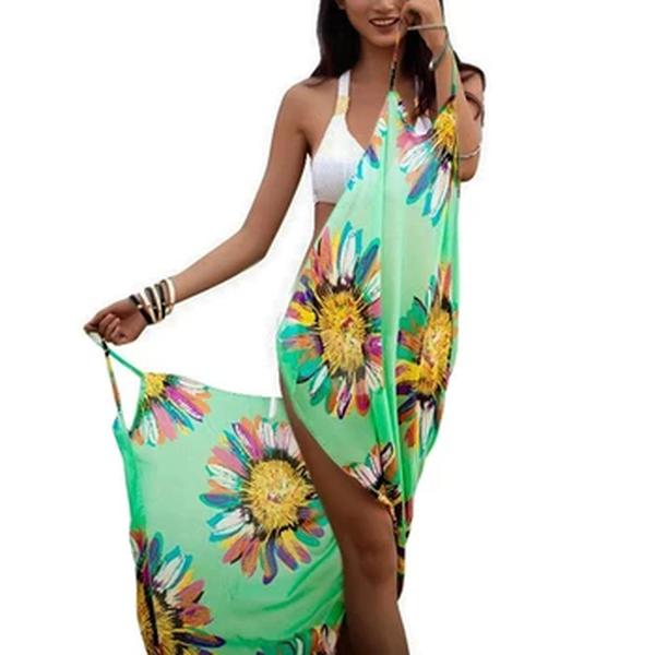 2022 impresso cover-ups sexy vestido de praia feminino halter estilingue chiffon toalha de praia biquíni envoltório pareo saias roupa de banho aberta
