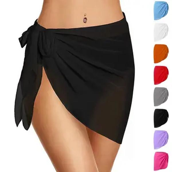 Maiô sarong feminino, envoltório de biquíni de praia, saia curta pura, cachecol de chiffon, moda praia, verão, sólido