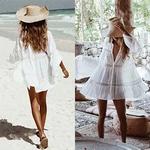 Vestido de praia oco de renda feminino, Cover-Ups, Fato de banho, Roupa de praia, Túnica, Maiô, Verão, senhoras