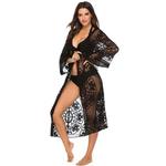 Fato de banho feminino Floral Lace Sheer Flowy, Beach Cover Ups, Quimono Longo Aberto, Cardigan