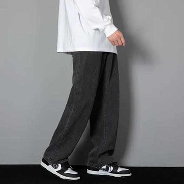 2023 Novos Homens Coreanos Casuais Jeans Longos Clássico Homem Reto Denim Wide-leg Calças Cor Sólida Azul Claro Cinza Preto 3XL