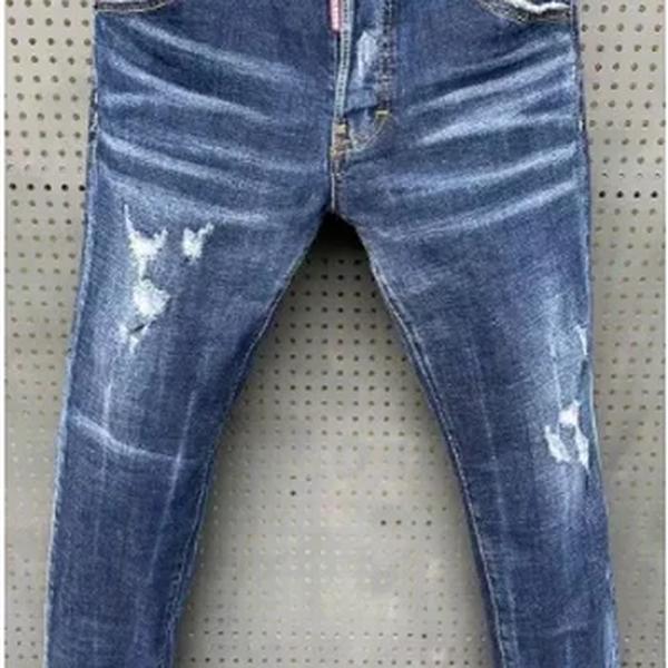 Jeans skinny para homens, marca clássica de luxo, calça jeans azul masculina justa, jeans rasgado, tamanho 44-54, 2024