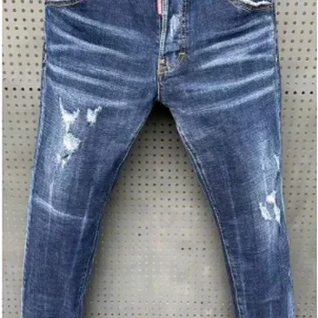 Jeans skinny para homens, marca clássica de luxo, calça jeans azul masculina justa, jeans rasgado, tamanho 44-54, 2024