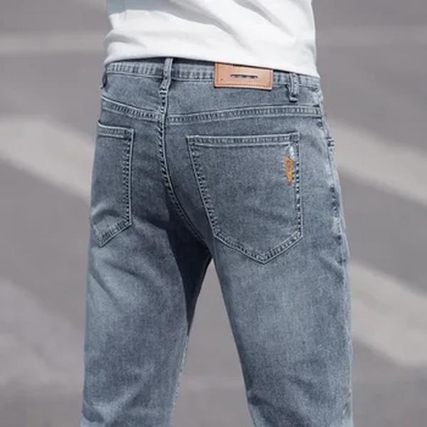 Calça jeans reta clássica masculina, jeans casual de negócios, marca de luxo leve, jeans elástico fino de alta qualidade