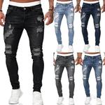 Jeans skinny rasgado para homens, calça jeans monocromática, calça lápis slim fit, jeans vintage, estilo de rua, moda casual, venda quente